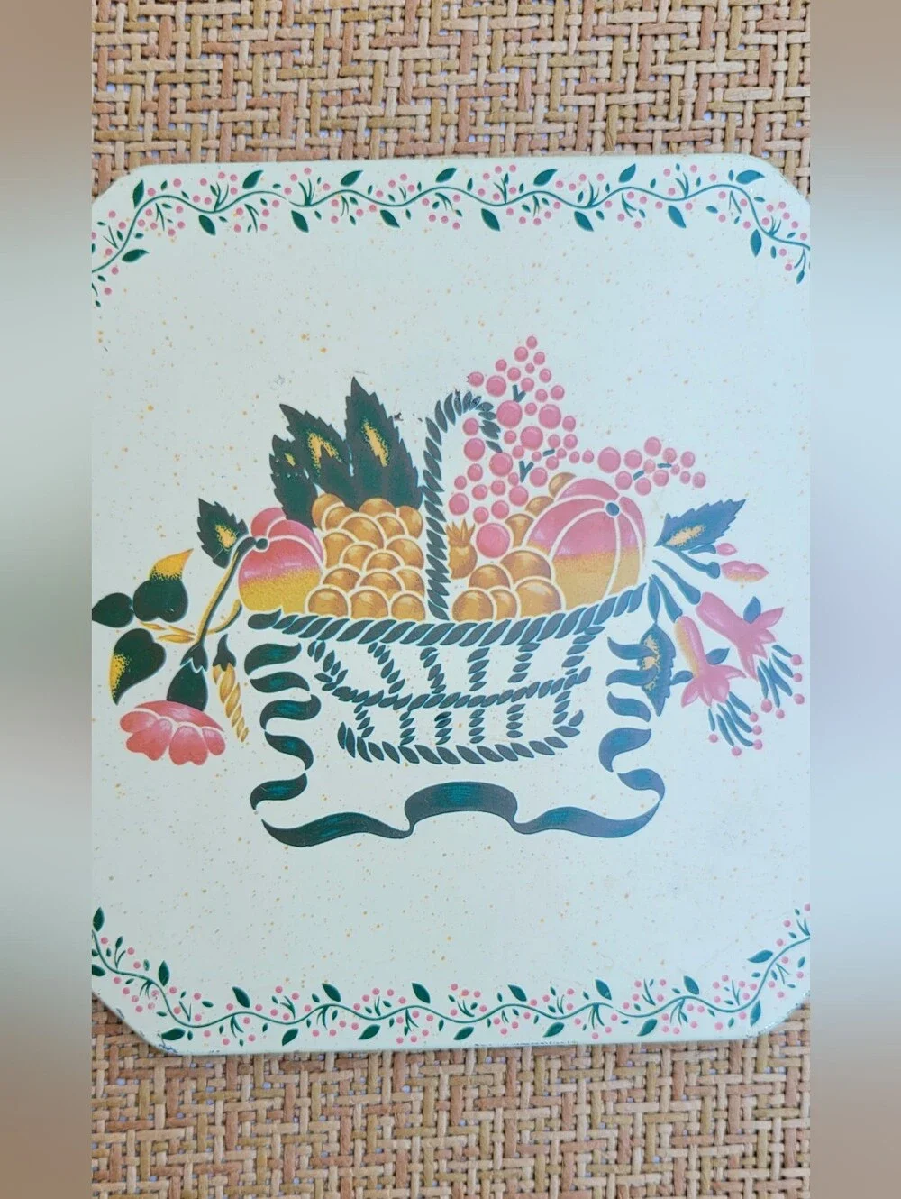 Vintage Daher Decorative Ware Tin Octagonal Trivet Fruit Basket Made in England